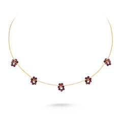 WNS-1103BDY  Wrangler 14K Gold Natural Stone Daisy Choker Necklace - Burgundy