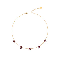 WNS-1103BDY  Wrangler 14K Gold Natural Stone Daisy Choker Necklace - Burgundy