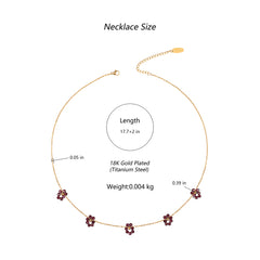 WNS-1103BDY  Wrangler 14K Gold Natural Stone Daisy Choker Necklace - Burgundy