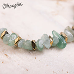 WNS-1106GN  Wrangler 14K Gold Natural Stone Chips Beaded Choker Necklace -Green