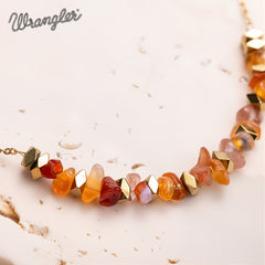 WNS-1106PK  Wrangler 14K Gold Natural Stone Chips Beaded Choker Necklace -Pink