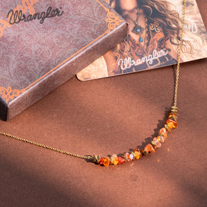 WNS-1106PK Wrangler 14K Gold Natural Stone Chips Beaded Choker Necklace - Pink