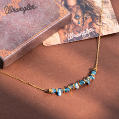 WNS-1106TQ Wrangler 14K Gold Natural Stone Chips Beaded Choker Necklace -Turquoise