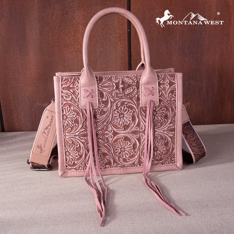 MW1268-8120S   Montana West Embossed Floral Tote/Crossbody - Pink