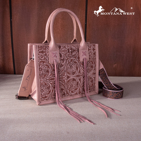 MW1268-8120S   Montana West Embossed Floral Tote/Crossbody - Pink