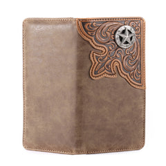 MW-610  Embossed Lone Star Concho Men's Bifold Long PU Leather Wallet
