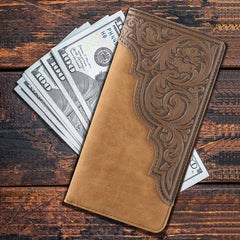 MW-611  Embossed Floral  Men's Bifold Long PU Leather Wallet