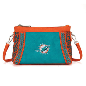 NFL-HB-MIA-028-TL NFL Miami Dolphins Braided Floral Crossbody Bag