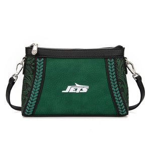 NFL-HB-NYJ-028-GN NFL New York Jets Braided Floral Crossbody Bag