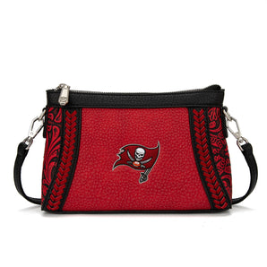 NFL-HB-TB-028-RD NFL Tampa Bay Buccaneers Braided Floral Crossbody Bag