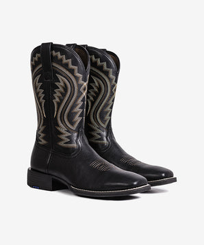 PLT-ST102 (PLT603601) Western Men's Embroidered Wide Toe Cowboy Vegan Leather Boots - 12 Pairs/Box