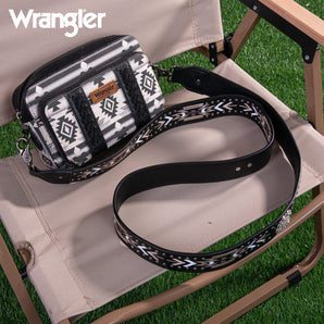 WG2207-3003 Wrangler Aztec Printed Crossbody Purse With Wallet Compartment - Black