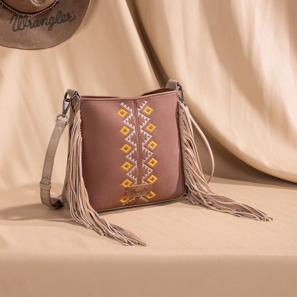 小物 vaquera WG233-8360 Wrangler Aztec Embroidered Fringe Crossbody - Light