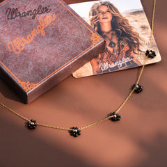 WNS-1103BK  Wrangler 14K Gold Natural Stone Daisy Choker Necklace - Black