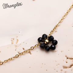 WNS-1103BK  Wrangler 14K Gold Natural Stone Daisy Choker Necklace - Black