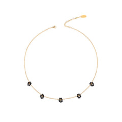 WNS-1103BK  Wrangler 14K Gold Natural Stone Daisy Choker Necklace - Black