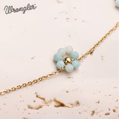 WNS-1103GN  Wrangler 14K Gold Natural Stone Daisy Choker Necklace -Green