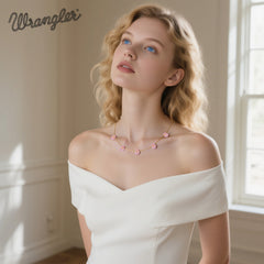 WNS-1103PK  Wrangler 14K Gold Natural Stone Daisy Choker Necklace -Pink