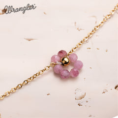WNS-1103PK  Wrangler 14K Gold Natural Stone Daisy Choker Necklace -Pink