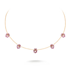 WNS-1103PK  Wrangler 14K Gold Natural Stone Daisy Choker Necklace -Pink