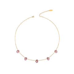 WNS-1103PK  Wrangler 14K Gold Natural Stone Daisy Choker Necklace -Pink