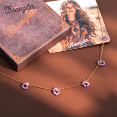 WNS-1103PP  Wrangler 14K Gold Natural Stone Daisy Choker Necklace -Purple