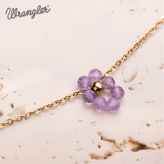 WNS-1103PP  Wrangler 14K Gold Natural Stone Daisy Choker Necklace -Purple