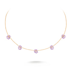 WNS-1103PP  Wrangler 14K Gold Natural Stone Daisy Choker Necklace -Purple