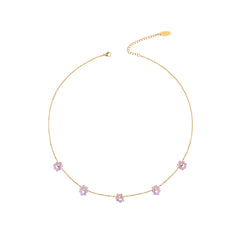 WNS-1103PP  Wrangler 14K Gold Natural Stone Daisy Choker Necklace -Purple