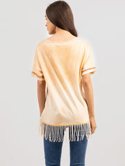 Delila Women Mineral Wash Spray Color Fringe Shirt DL-T089（Prepack 7 Pcs）