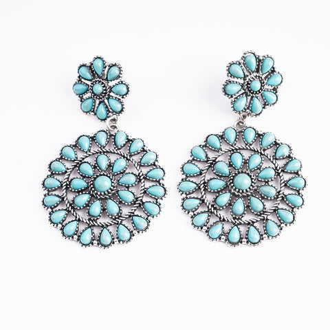 ER221015-04  Silver Base Turquoise Stone Round Shape Dangling Earring
