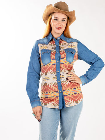 Montana West Women Southwestern Long Sleeve Chambray Shirt MW-S1007 (Prepack 7 Pcs)