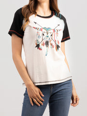 Delila Women Mineral Wash Bull Graphic Short Sleeve Tee DL-T044