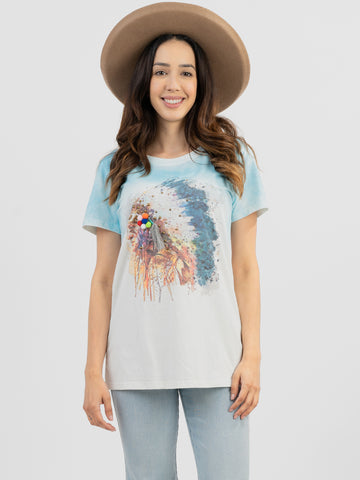 Delila Women Mineral Wash “Tribe” Graphic Short Sleeve Tee DL-T022（Prepack 9 Pcs）