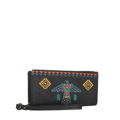 WG36-W039 Wrangler Embroidered Aztec Eagle Fringe Collection Wallet