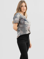 Women's Tie-Dye Hand Stitched Studded Flag Short Sleeve Tee DL-T020