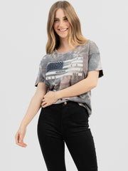 Women's Tie-Dye Hand Stitched Studded Flag Short Sleeve Tee DL-T020