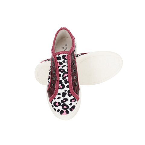 900-S039 Montana West Vintage Floral Tooled Leopard Canvas Shoes - By Case (12 Paris/Case)