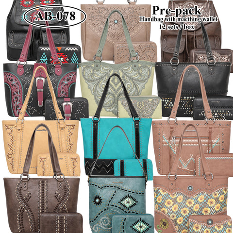 AB-078W American Bling Handbag/Backpack & Wallet Set Pre-pack (12Set/Case)