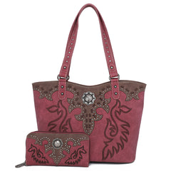 ABZ-G041W American Bling Embroidered Collections Concealed Carry Tote with Zippered-Around Long Wallet