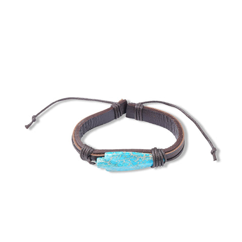 BR220525-03 Natural Stone With Leather Cord Bracelet
