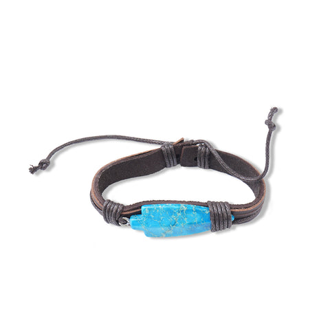 BR220525-06 Natural Stone With Leather Cord Bracelet