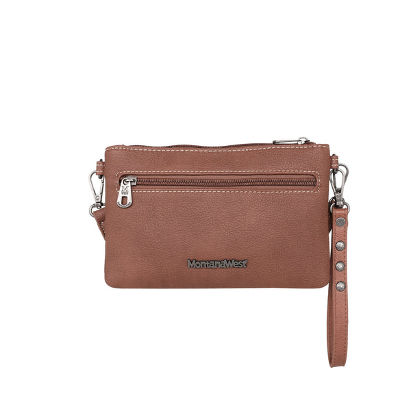 Montana West Wrangler Crossbody Wallet Purse - Vegan Leather & Canvas, Adjustable Strap, 12 Card Slots
