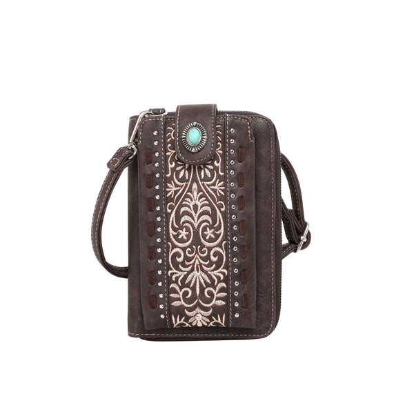 American Bling Concealed Carry Crossbody Purse & Wallet Set - Western Patchwork Design, Medium Size, Coffee Color - View #9
