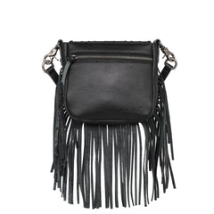 RLC-L173 Montana West Genuine Leather Tooled Collection Fringe Crossbody