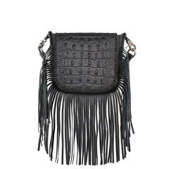 RLC-L173 Montana West Genuine Leather Tooled Collection Fringe Crossbody