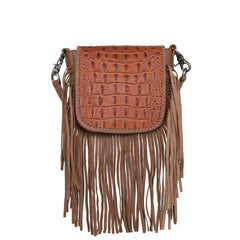 RLC-L173 Montana West Genuine Leather Tooled Collection Fringe Crossbody