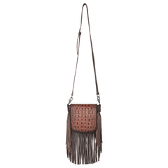 RLC-L173 Montana West Genuine Leather Tooled Collection Fringe Crossbody