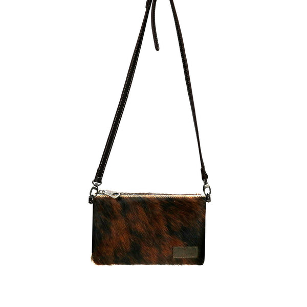 Brown & Metallic Teal Cowhide Wrislet Clutch/Crossbody Handbag