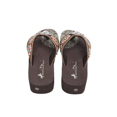 SE107-S001  Mandala Silver Floral Rhinestones Concho Embroidered Wedge Western Flip-Flop By Case